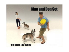 American Diorama 23889  Man and Dog 2 Piece Figure Set For 1:18 Scale Models