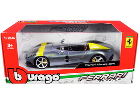 Bburago 26027  Ferrari Monza SP1 Silver Metallic with Yellow Stripes 1/24 Diecast Model Car