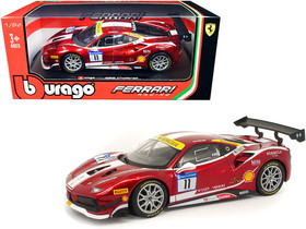 Bburago 26308  Ferrari 488 Challenge #11 Candy Red with White Stripes "Ferrari Racing" 1/24 Diecast Model Car