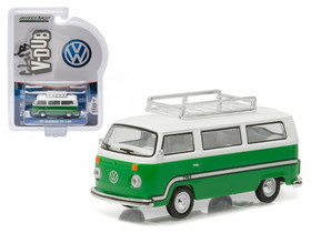 Greenlight 29840F  1977 Volkswagen Type 2 Bus (T2B) Sumatra Green with Roof Rack and Stripes 1/64 Diecast Model Car