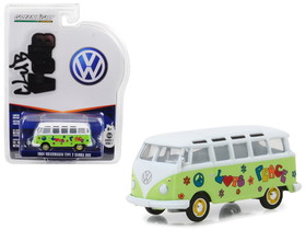 Greenlight 29920C  1964 Volkswagen Type 2 Samba Bus Hippie "Peace and Love" Light Green with Top Series 7 Club Vee Dub 1/64 Diecast Model Car