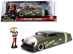 Jada 30456  1951 Mercury Matt Green with Harley Quinn Diecast Figurine "DC Comics Bombshells" Series 1/24 Diecast Model Car