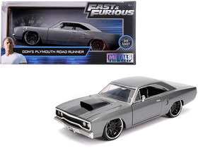 Jada 30745  Dom"'s Plymouth Road Runner Metallic Gray with Black Hood Stripe "Fast & Furious" Movie 1/24 Diecast Model Car