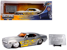 Jada 31073  1969 Chevrolet Camaro Raw Metal with Yellow Flames "Bigtime Muscle" " 20th Anniversary" 1/24 Diecast Model Car
