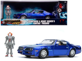 Jada 31118  Henry Bower"'s Pontiac Firebird Trans Am Candy Blue with Pennywise Diecast Figurine "It Chapter Two" (2019) Movie 1/24 Diecast Model Car