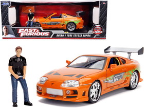 Jada 31139  1995 Toyota Supra Orange Metallic with Lights and Brian Figurine "Fast & Furious" Movie 1/18 Diecast Model Car