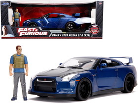 Jada 31142  2009 Nissan GT-R (R35) Blue Metallic and Carbon with Lights and Brian Figurine "Fast & Furious" Movie 1/18 Diecast Model Car