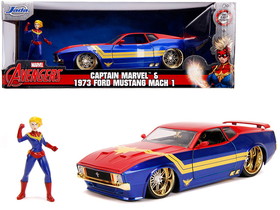 Jada 31193  1973 Ford Mustang Mach 1 with Captain Marvel Diecast Figurine "Avengers" "Marvel" Series 1/24 Diecast Model Car