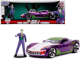 Jada 31199  2009 Chevrolet Corvette Stingray with Joker Diecast Figurine "DC Comics" Series 1/24 Diecast Model Car