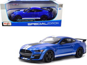 Maisto 2020 Ford Mustang Shelby GT500 Blue Metallic with White Stripes Special Edition 1/18 Diecast Model Car