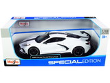 Maisto 31455w  2020 Chevrolet Corvette Stingray C8 Coupe with High Wing White with Black Stripes 1/18 Diecast Model Car