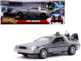 Jada 31468  DeLorean Brushed Metal Time Machine with Lights (Flying Version) "Back to the Future Part II" (1989) Movie "Hollywood Rides" Series 1/24 Diecast Model Car