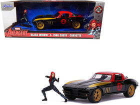 Jada 31749  1966 Chevrolet Corvette with Black Widow Diecast Figurine "Avengers" "Marvel" Series 1/24 Diecast Model Car