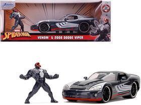 Jada 31750  2008 Dodge Viper SRT10 Dark Gray with Venom Diecast Figurine "Spider-Man" "Marvel" Series 1/24 Diecast Model Car