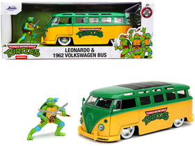 Jada 31786  1962 Volkswagen Bus Yellow and Green with Leonardo Diecast Figurine "Teenage Mutant Ninja Turtles" TV Series 1/24 Diecast Model Car