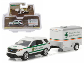 Greenlight 32070D  2015 Ford Explorer New York City Department of Parks and Recreation & Small Cargo Trailer Hitch & Tow Series 7 1/64 Diecast Car Model