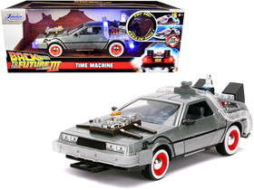 Jada 32166  DeLorean Brushed Metal Time Machine with Lights "Back to the Future Part III" (1990) Movie "Hollywood Rides" Series 1/24 Diecast Model Car