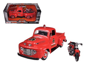 Maisto 32191  1948 Ford F-1 Pickup Truck "Harley Davidson" Fire Truck and 1936 El Knucklehead Motorcycle 1/24 Diecast Models