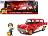 Jada 32200  1959 Ford Anglia Red and White with Lucky the Leprechaun Diecast Figurine 
