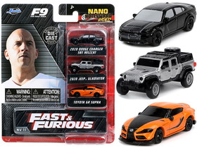 Jada 32481  "Fast & Furious 9" (2021) Movie 3 piece Set "Nano Hollywood Rides" Series Diecast Model Cars
