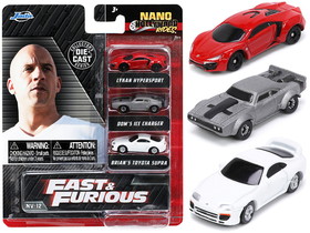 Jada 32482  "Fast & Furious" Movie 3 piece Set Series 4 "Nano Hollywood Rides" Series Diecast Model Cars