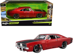 Maisto 32537  1969 Dodge Charger R/T Red Metallic with Black Hood and Black Stripes "Classic Muscle" 1/25 Diecast Model Car