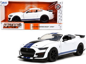 Jada 32663  2020 Ford Mustang Shelby GT500 White with Blue Stripes "Bigtime Muscle" 1/24 Diecast Model Car