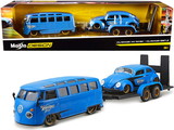 Maisto 32752  Volkswagen Van Samba with Volkswagen Beetle and Flatbed Trailer Blue 