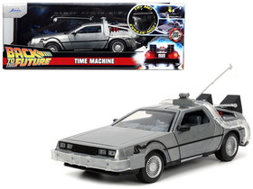 Jada 32911  DeLorean Brushed Metal Time Machine with Lights "Back to the Future" (1985) Movie "Hollywood Rides" Series 1/24 Diecast Model Car