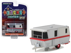 Greenlight 34040A  1959 Holiday House Travel Trailer Silver with Red Stripe Hitched Homes Series 4 1/64 Diecast Model