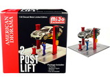 American Diorama 38375  Two Post Lift (Red) with Mechanic Figurine and Oil Drainer Diorama Set for 1/64 Scale Models