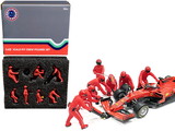 American Diorama 38382  Formula One F1 Pit Crew 7 Figurine Set Team Red for 1/43 Scale Models
