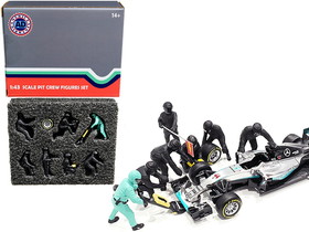American Diorama 38383  Formula One F1 Pit Crew 7 Figurine Set Team Black for 1/43 Scale Models