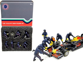 American Diorama 38384  Formula One F1 Pit Crew 7 Figurine Set Team Blue for 1/43 Scale Models