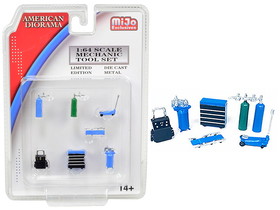 American Diorama 38405  Mechanic Tool Set of 7 pieces Blue for 1/64 Scale Models