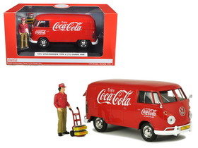 Motorcity Classics 424062  1963 Volkswagen Type 2 (T1) "Coca-Cola" Cargo Van with Delivery Driver Figurine with Handcart and Two Bottle Cases 1/24 Diecast Model Car