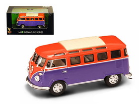 Road Signature 1962 Volkswagen Microbus Van Bus Orange/Purple 1/43 Diecast Car