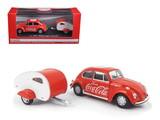 Motorcity Classics 440032  1967 Volkswagen Beetle Red with Teardrop Travel Trailer Red and White 