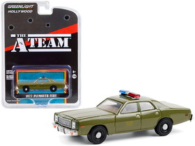 Greenlight 44865A  1977 Plymouth Fury "U.S. Army Police" Army Green "The A-Team" (1983-1987) TV Series "Hollywood Special Edition" 1/64 Diecast Model Car