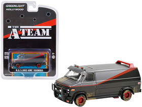 Greenlight 44865F  1983 GMC Vandura Van (B.A."'s) Black and Silver with Red Stripe (Dirty Version) "The A-Team" (1983-1987) TV Series "Hollywood Special Edition" 1/64 Diecast Model Car