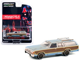 Greenlight 44920C  1979 Ford LTD Country Squire Light Blue with Woodgrain Sides (Weathered) "Terminator 2: Judgment Day" (1991) Movie "Hollywood Series" Release 32 1/64 Diecast Model Car