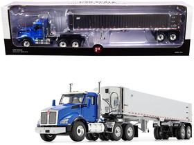 First Gear 50-3451  Kenworth T880 Day Cab with East Genesis End Dump Trailer Surf Blue Metallic and Chrome 1/50 Diecast Model