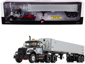 First Gear 50-3456  Mack Granite MP Tandem-Axle Day Cab with East Genesis End Dump Trailer Black and Silver 1/50 Diecast Model