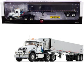 First Gear 50-3457  Mack Granite MP Tandem-Axle Day Cab with East Genesis End Dump Trailer White and Chrome 1/50 Diecast Model