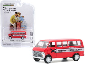 Greenlight 54040D  1968 Ford Club Wagon Bus "Airport Express Shuttle" Red with White Stripe "Norman Rockwell" Series 3 1/64 Diecast Model Car