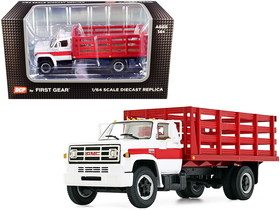 First Gear 60-0917  GMC 6500 Stake Truck White and Red 1/64 Diecast Model