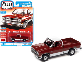 Autoworld 64302-AWSP062A  1981 Chevrolet Silverado 10 Fleetside Carmine Red and White with Red Interior "Muscle Trucks" Limited Edition to 19504 pieces Worldwide 1/64 Diecast Model Car