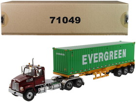 Diecast Masters 71049  Western Star 4700 SB Tandem Truck Tractor Metallic Red with Skeleton Trailer and 40"' Dry Goods Sea Container "EverGreen" "Transport Series" 1/50 Diecast Model