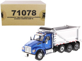 Diecast Masters 71078  Kenworth T880S SFFA Tandem Axle with Pusher Axle OX Stampede Dump Truck Blue and Chrome "Transport Series" 1/50 Diecast Model