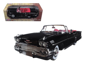 Motormax 1958 Chevrolet Impala Convertible Black with Red Interior Timeless Classics 1/18  Diecast Model Car